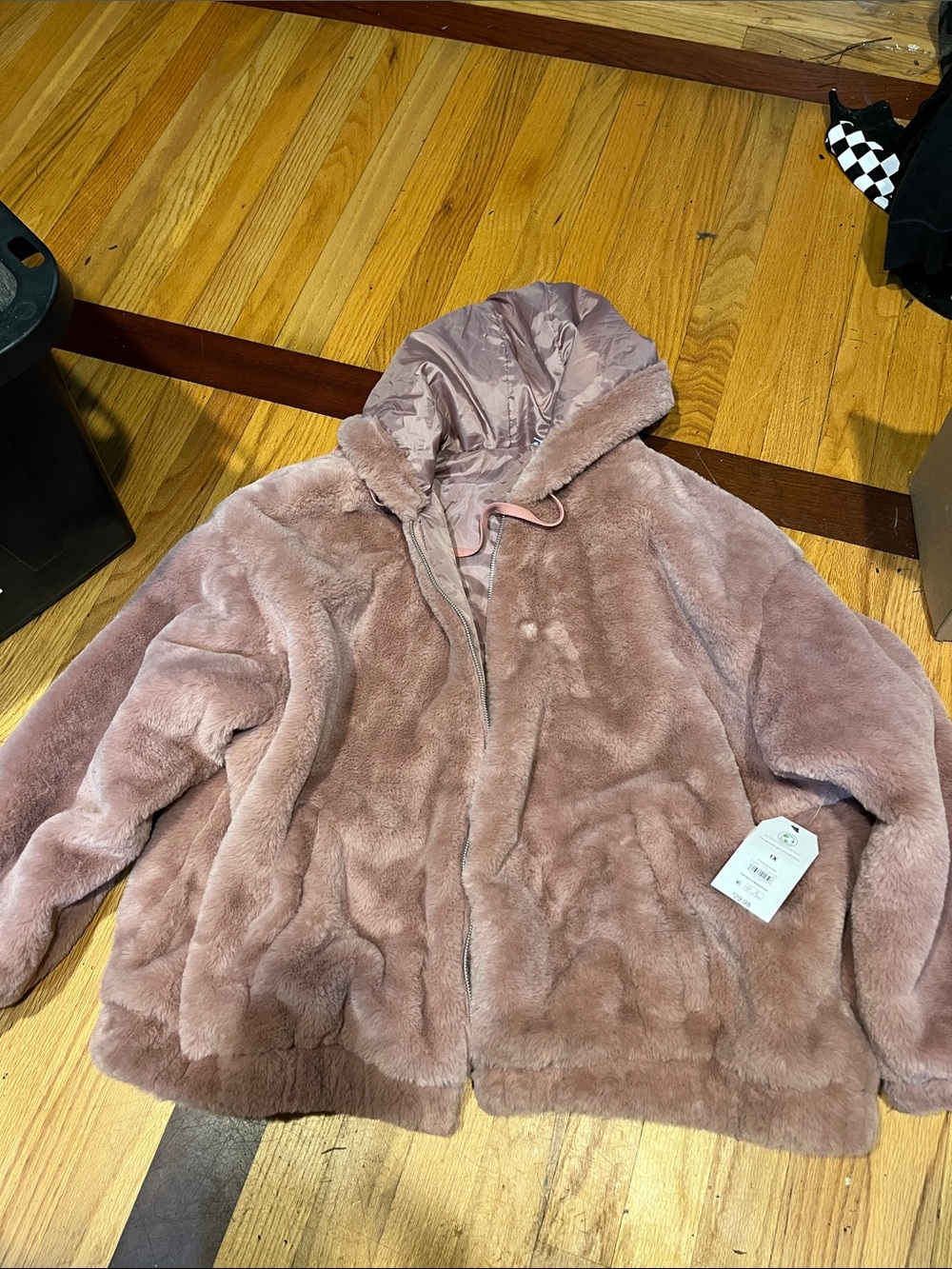 Blush Pink Faux Fur Hooded Jacket